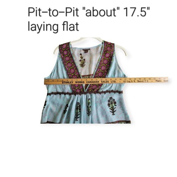 Y2K Blue Brown Semi Sheer Sleeveless Tunic Medium Coco and Chase Top - Picture 7 of 8